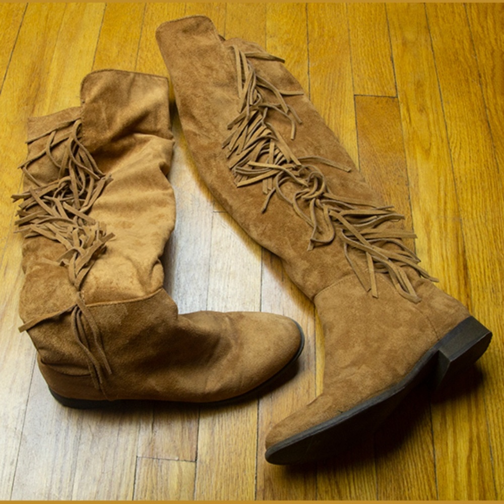 Brown Fringe Knee Boots Size 7.5